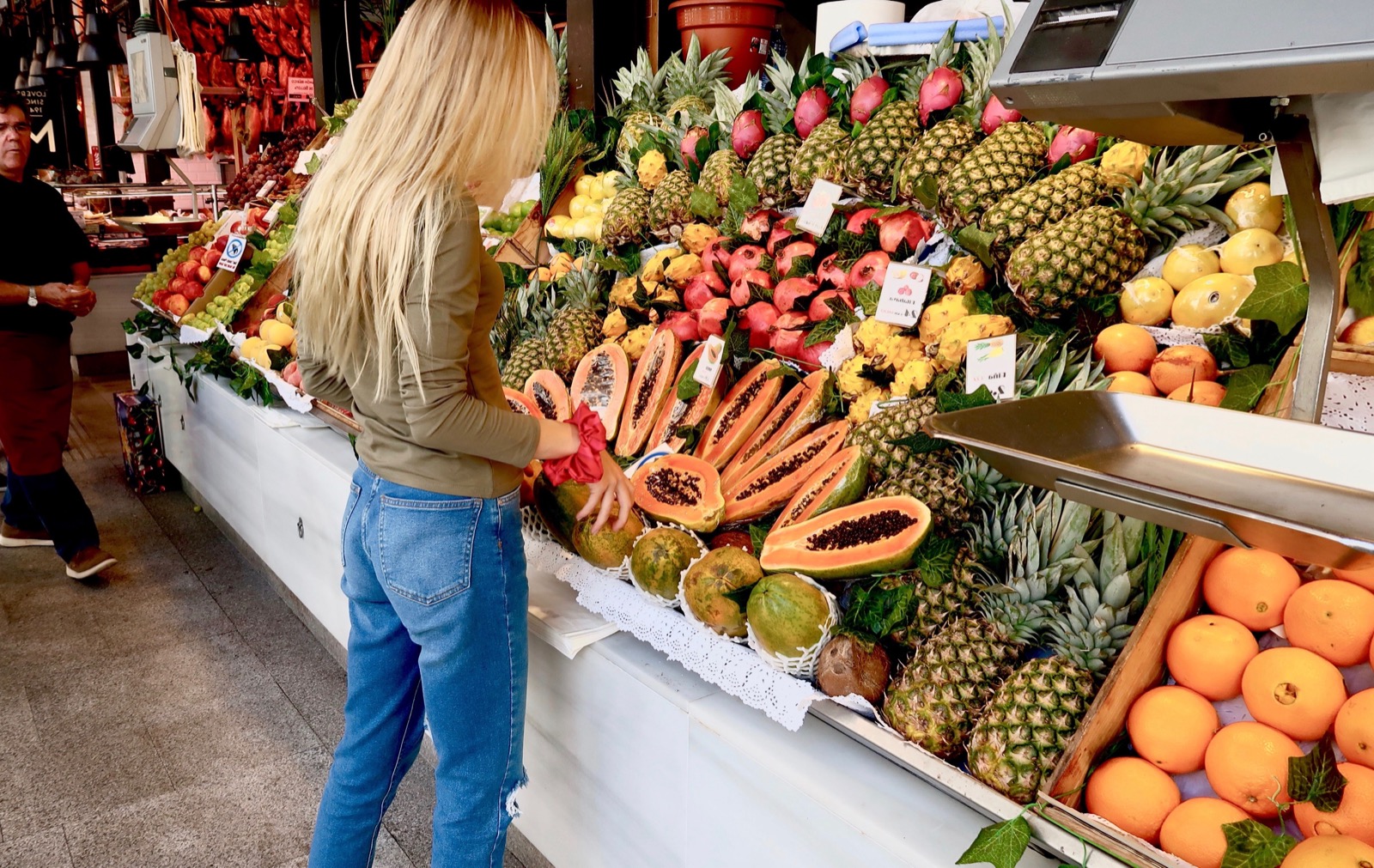 Fresh produce stall at a Spanish market