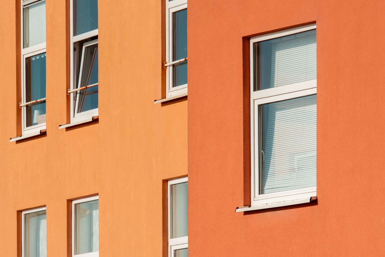 Sunlit apartment building windows