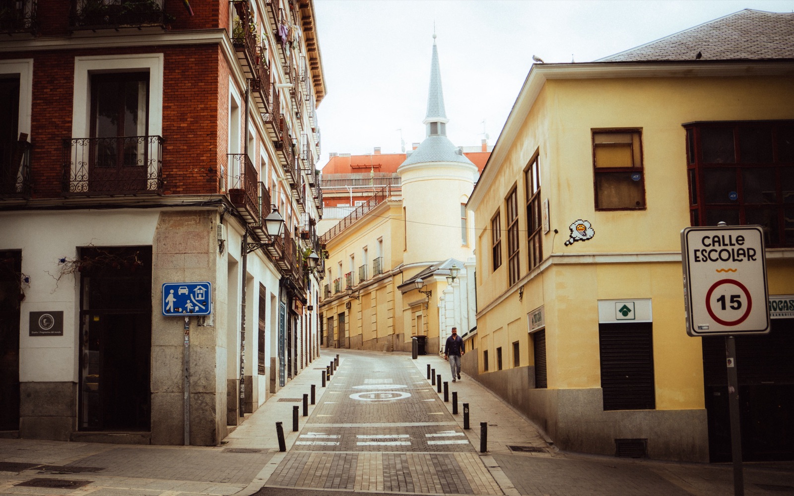 Charming narrow residential street in Madrid, Spain