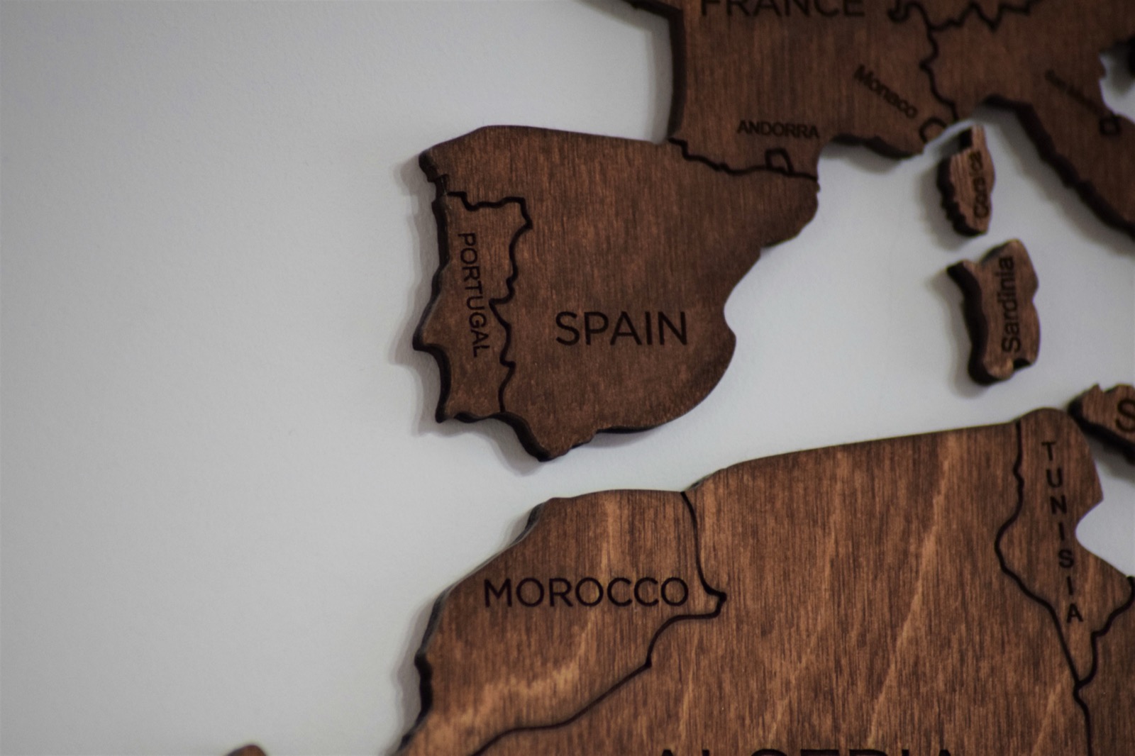 Mapa de madera de España y Portugal